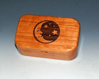 Wooden Box With Moon & Stars of Cherry - Handmade Box for Treasures, Jewelry or as a Gift - Crescent Moon