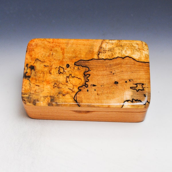 Small Wooden Box of Cherry With Spalted Maple by BurlWoodBox - Handmade Small Wood Gift Box