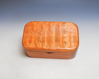 Wooden Trinket Box of Lacewood on Mahogany - Small Wood Jewelry or Treasure Box Handmade by BurlWoodBox