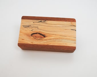 Small Mahogany Wood Box with Spalted Maple Slide Top - Food Safe Finish