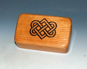 Small Wooden Box With Engraved Celtic Love Hearts on Cherry - Handmade Wood Box by BurlWoodBox - Irish Wedding Hearts