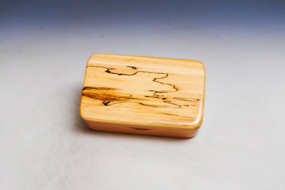 Handmade by BurlWoodBox in the USA Very Small Wooden Box of Cherry With Spalted Maple