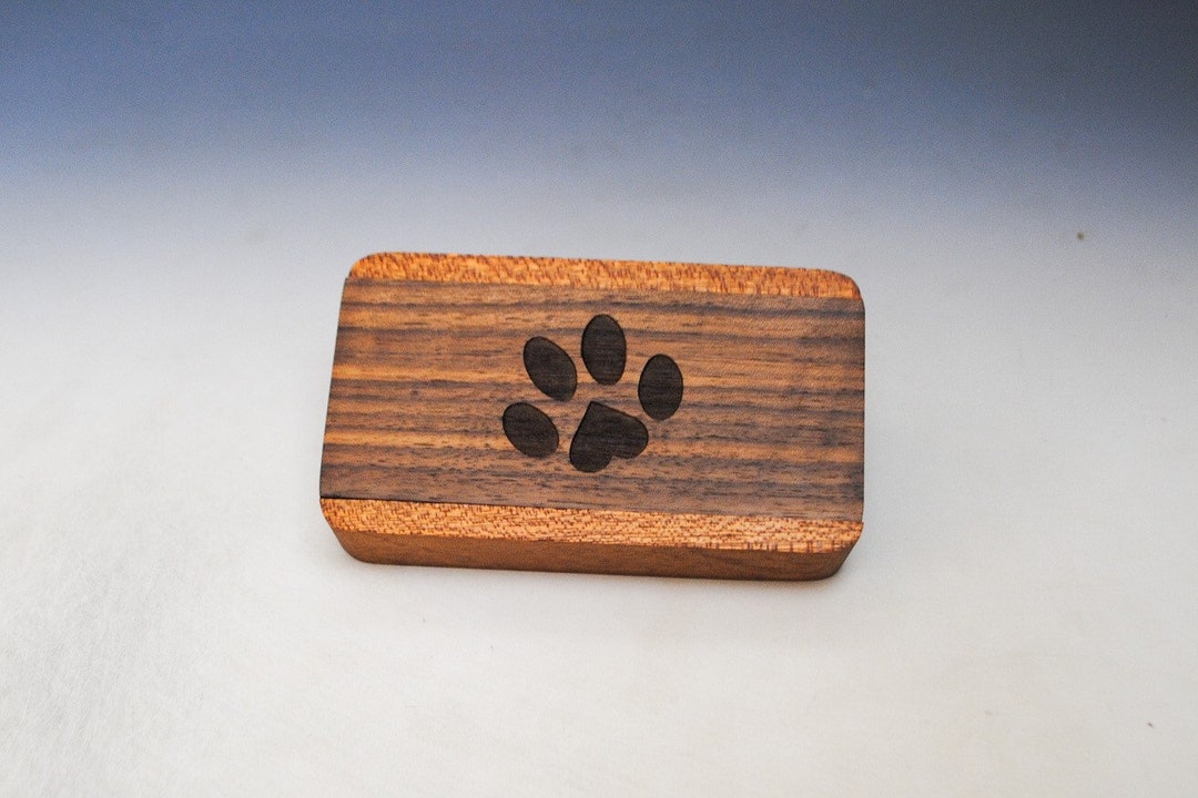 Slide Top Wood Box With Paw Print Heart Engraved Slide of Walnut on Mahogany Food Safe Finish Etsy