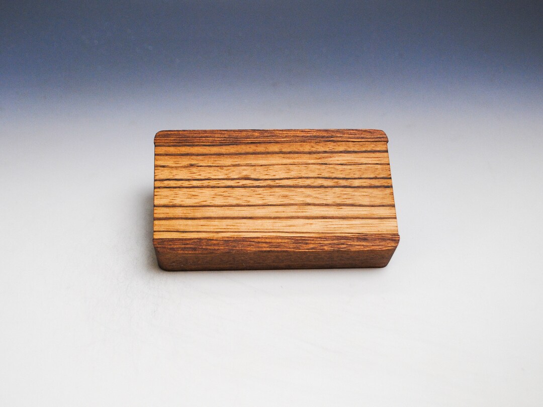 Slide Top Small Wood Box of Mahogany With Zebrawood USA Made by