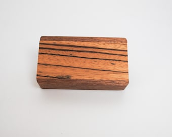 Mahogany Wood Box with Zebrawood Slide Top - Food Safe Finish