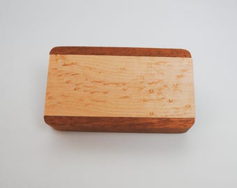 Mahogany & Birdseye Maple Small Wood Box with Slide Top