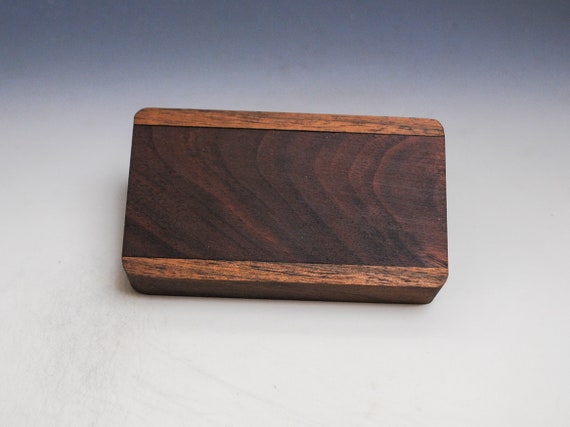 Slide Top Small Wood Box of Walnut With Figured Walnut Slide USA