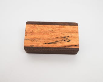 Walnut & Spalted Oak Small Wood Box with Slide Top