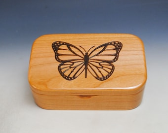 Wooden Box with Monarch Butterfly Engraved on Cherry - Handmade In The USA - Handcrafted Gift For Any Special Occasion