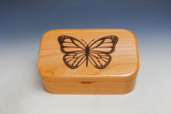 Wooden Box with Monarch Butterfly Engraved on Cherry - Handmade In The USA - Handcrafted Gift For Any Special Occasion