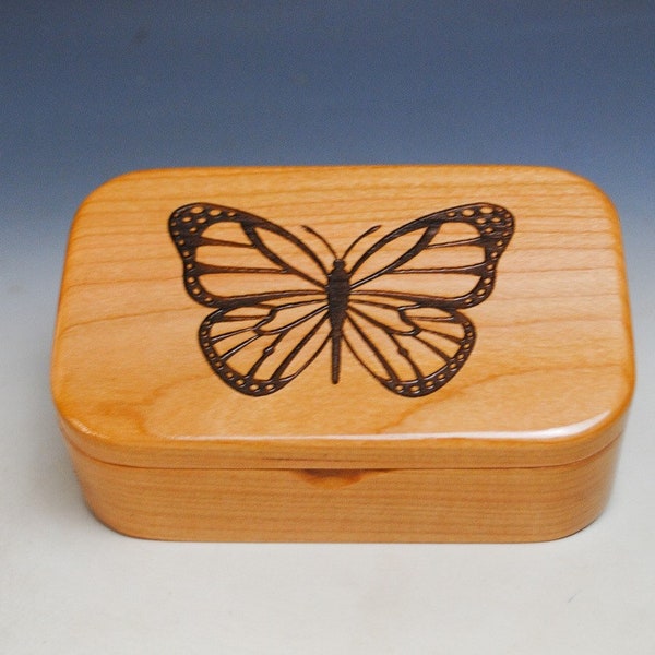 Wooden Box with Monarch Butterfly Engraved on Cherry - Handmade In The USA - Handcrafted Gift For Any Special Occasion