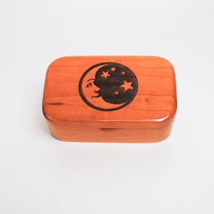 Wooden Box With Moon & Stars of Cherry - Handmade Box for Treasures, Jewelry or as a Gift - Crescent Moon