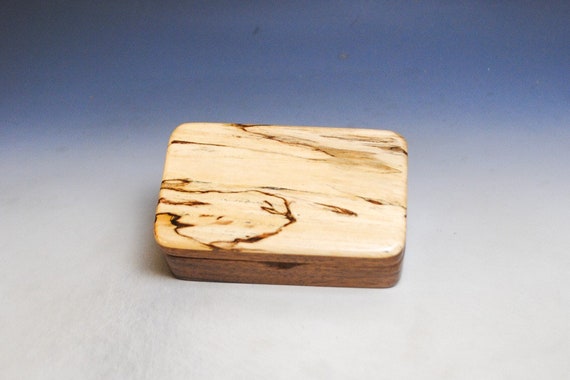 Very Small Wooden Box of Walnut With Spalted Maple by BurlWoodBox - Small Wood Gift Box - Handmade in the USA