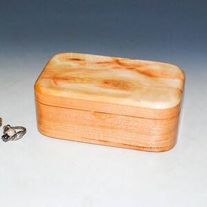 Wooden Trinket Box With Hinged Lid of Spalted Box Elder on Cherry USA Made Small Wood Jewelry Box image 2