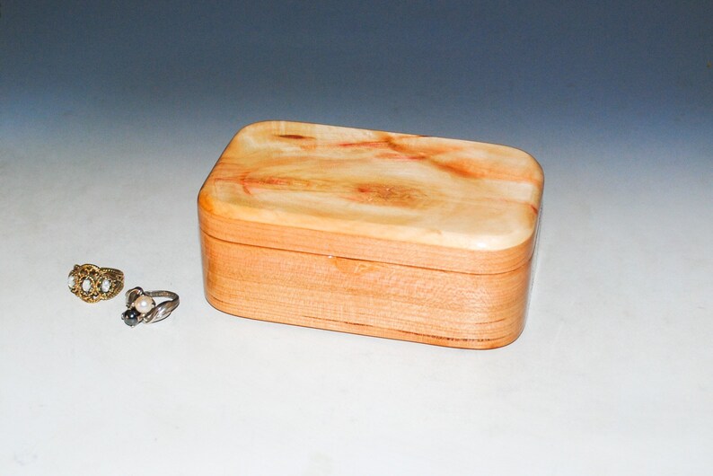 Wooden Trinket Box With Hinged Lid of Spalted Box Elder on Cherry USA Made Small Wood Jewelry Box image 2