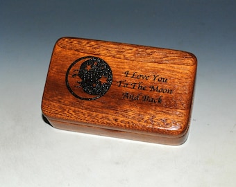 Wooden Box With I Love You To The Moon & Back on Mahogany by BurlWoodBox With a Crescent Moon and Stars - USA Made Gift