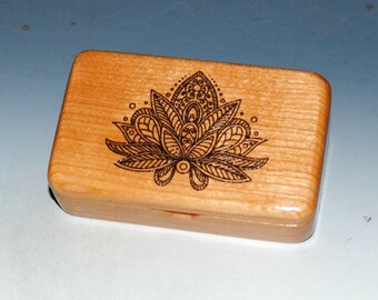 Wooden Box - Small Box With an Engraved Lotus on Cherry - Little Boxes Make Great Gifts !