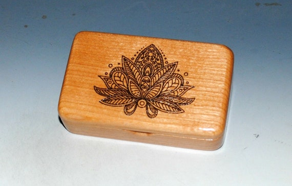 Wooden Box - Small Box With an Engraved Lotus on Cherry - Little Boxes Make Great Gifts !