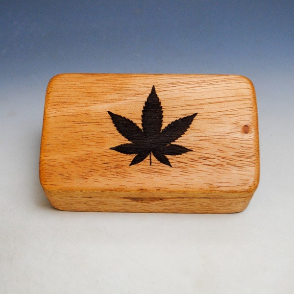 Small Wooden Box With Cannabis Leaf Engraved on Mahogany- Handmade by BurlWoodBox With A Food Grade Finish