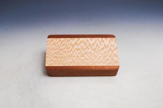Slide Top Small Wood Box of Mahogany With Quartersawn Sycamore - USA Made by BurlWoodBox With a Food Safe Finish