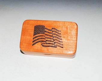 Wood Box With a US Flag on Cherry - Waving Flag Box - Patriotic Gift Box With Lid - Handmade in the USA