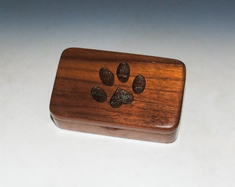 Small Wooden Box With An Engraved Paw Print With a Heart of Walnut - Cat or Dog Mom Dad Gift! - Pet Person Present