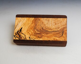 Slide Top Small Wood Box of Mahogany With Spalted Maple - USA Made by BurlWoodBox With a Food Safe Finish