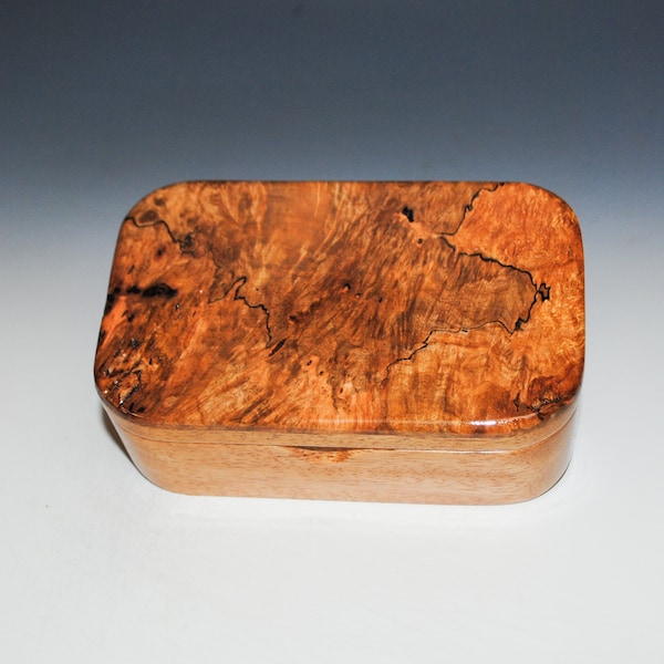 Wooden Trinket Box of Spalted Maple on Mahogany Box- USA Made Small Wood Jewelry Box - Gift For Anyone !