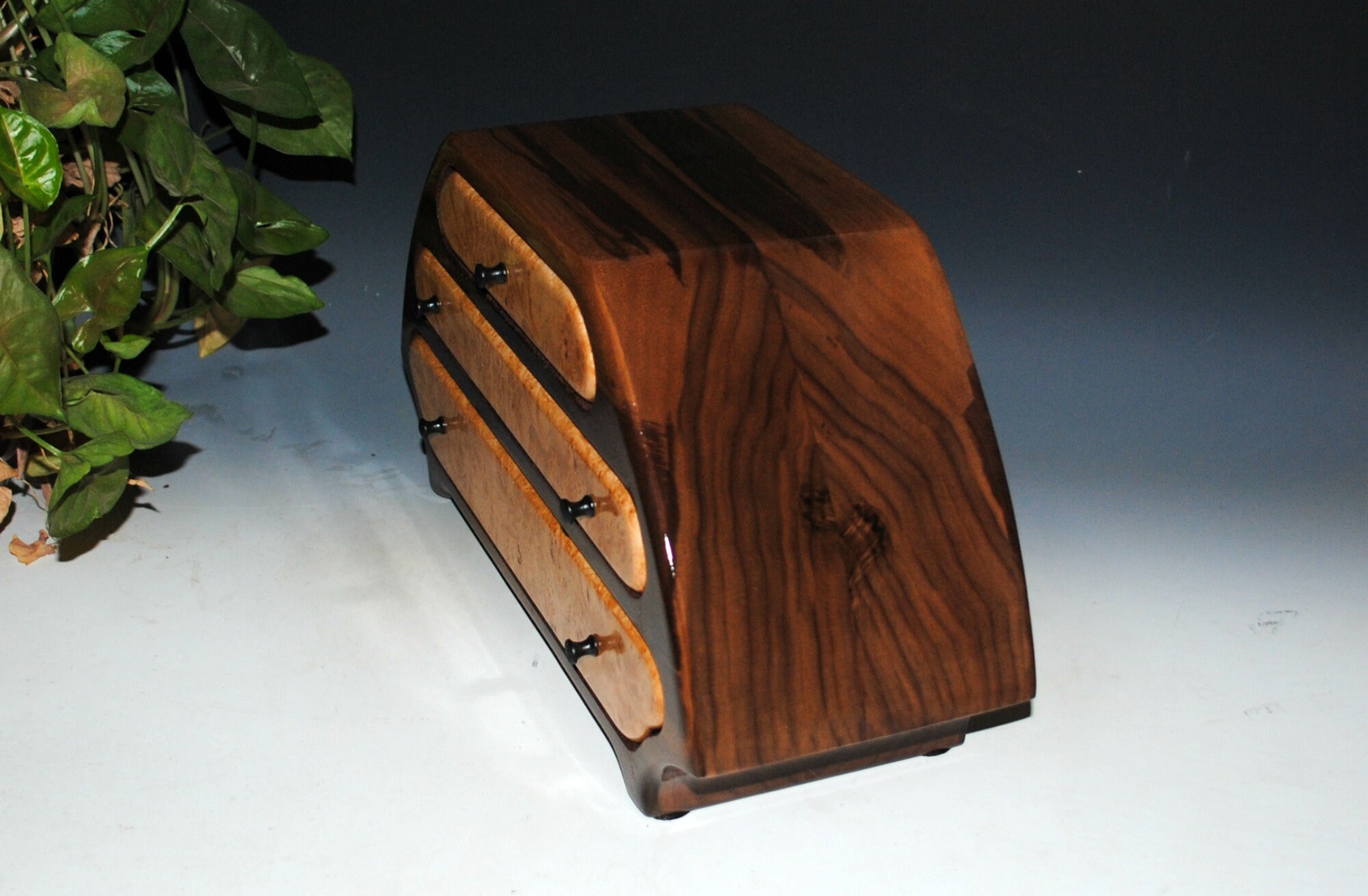 Handmade Wooden Jewelry Box of Walnut and Maple Burl in