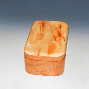 Wooden Trinket Box With Hinged Lid of Spalted Box Elder on Cherry USA Made Small Wood Jewelry Box image 9