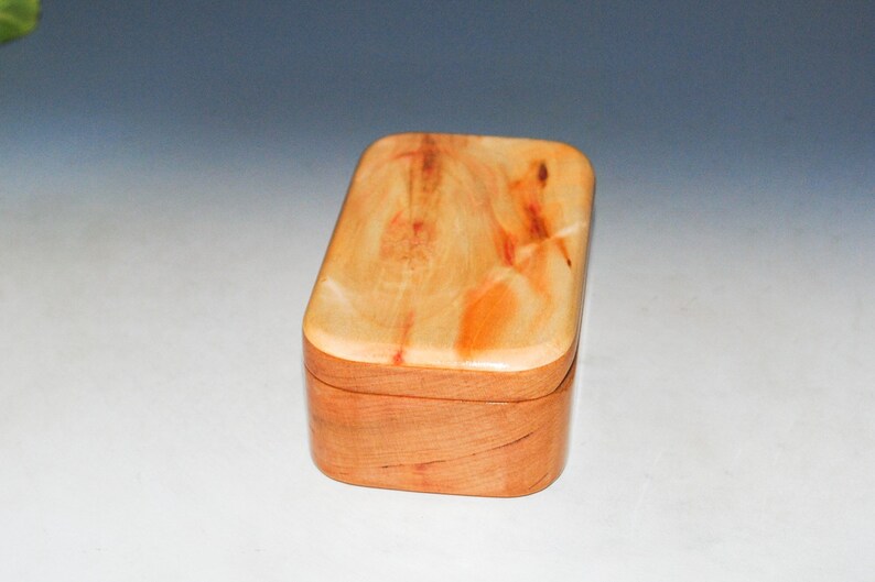 Wooden Trinket Box With Hinged Lid of Spalted Box Elder on Cherry USA Made Small Wood Jewelry Box image 9