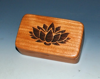 Small Wooden Box With a Lotus on Cherry - Handmade Engraved Symbolic Gift !