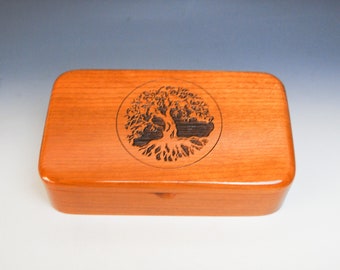 Wooden Box  With Engraved Tree of Life on Cherry- Small Stash Box or Jewelry Box - Sacred Tree - Sale - Lid is a Bit Too Thin