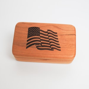 Handmade Cherry Wood Box: Laser Engraved US Flag, Food Safe
