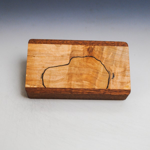 Slide Top Small Wood Box of Mahogany With Spalted Maple - USA Made by BurlWoodBox With a Food Safe Finish
