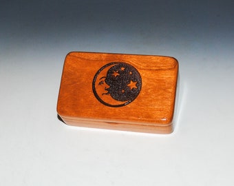 Small Wooden Box With Engraved Moon and Stars of Cherry by BurlWoodBox - Crescent Moon