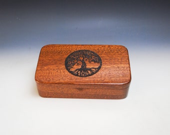 Wooden Box  With Engraved Tree of Life on Mahogany - Small Stash Box or Jewelry Box - Sacred Tree - Symbolic Gift