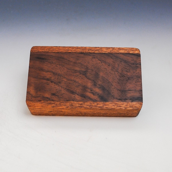 Slide Top Small Wood Box of Mahogany With Figured Walnut - USA Made by BurlWoodBox With a Food Safe Finish