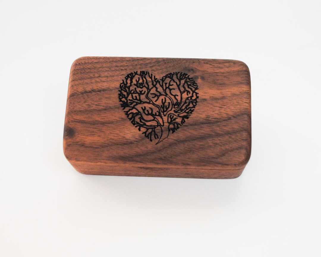 Small Wooden Box With Engraved Tree of Life Heart of Walnut - Handmade ...