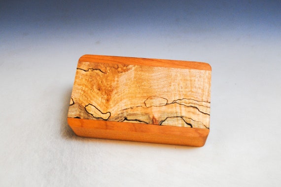 Slide Top Small Wood Box of Cherry With Spalted Maple - USA Made by BurlWoodBox With a Food Safe Finish