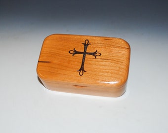 Wooden Trinket Box With Engraved Cross on Cherry - Handmade Wood Box by BurlWoodBox - Religious Gift