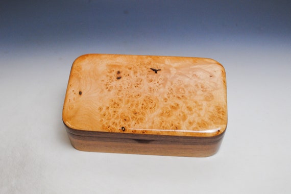 Wood Treasure Box of Walnut and Maple Burl - Handmade Wooden Box With Hinged Lid by BurlWoodBox