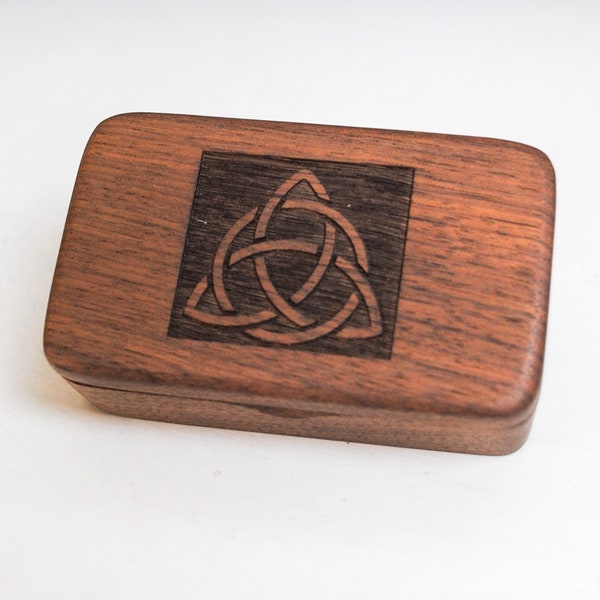 Wooden Box With a Triquetra on Walnut - Trinity Knot Box With Food Safe Finish - Keepsake Box, Small Stash Box