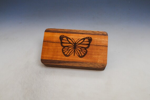 Slide Top Wood Box With Monarch Butterfly - Walnut With Cherry Slide - Food Safe Finish - SALE - character mark on cherry
