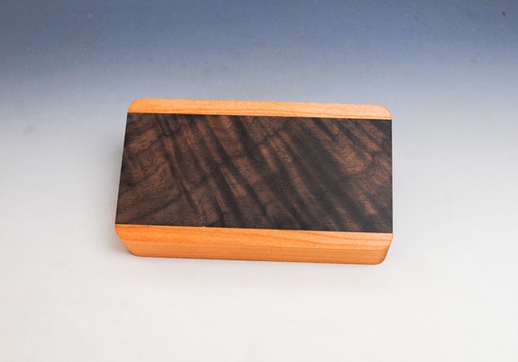Slide Top Small Wood Box of Cherry With Figured Walnut - USA Made by BurlWoodBox With a Food Safe Finish