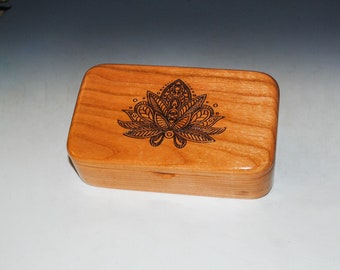 Lotus Flower Laser Engraved Cherry Wood Treasure Box - Handmade by BurlWoodBox - Anniversary Gift or Biirthday Present