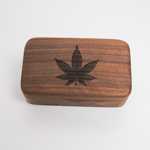 Walnut Stash Box with Pot Leaf - Handmade Keepsake Box