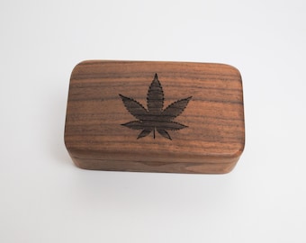 Walnut Stash Box with Pot Leaf - Handmade Keepsake Box