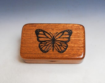 Wooden Box With Monarch Butterfly Laser Engraved on Mahogany - Handmade in the USA by BurlWoodBox - Perfect Gift !