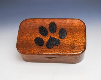 Engraved Paw With a Heart Wood Box of Mahogany Handmade by BurlWoodBox - Pet Person Present or Gift